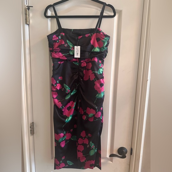 Milly Dayna Painted Floral Sleeveless Satin Cocktail Dress NWT - Picture 4 of 11